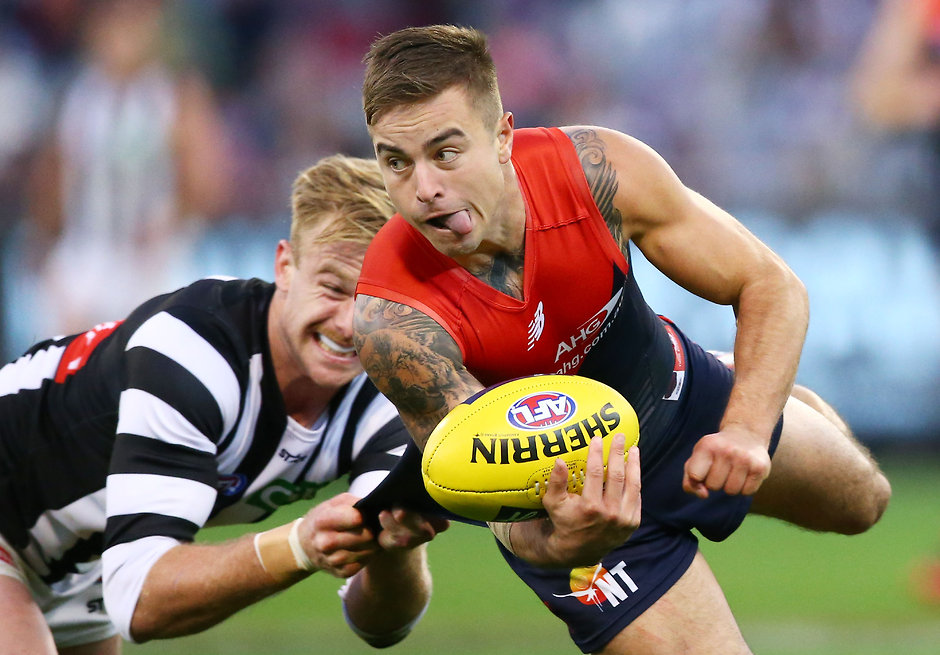 AFL 2016 Rd 12 - Melbourne v Collingwood MELBOURNE, AUSTRALIA - JUNE 13: Ben Kennedy of the Demons runs with the ball during the 2016 AFL Round 12 match between the Melbourne Demons and the Collingwood Magpies at the Melbourne Cricket Ground on June 13, 2016 in Melbourne, Australia. (Photo by Scott Barbour/AFL Media)